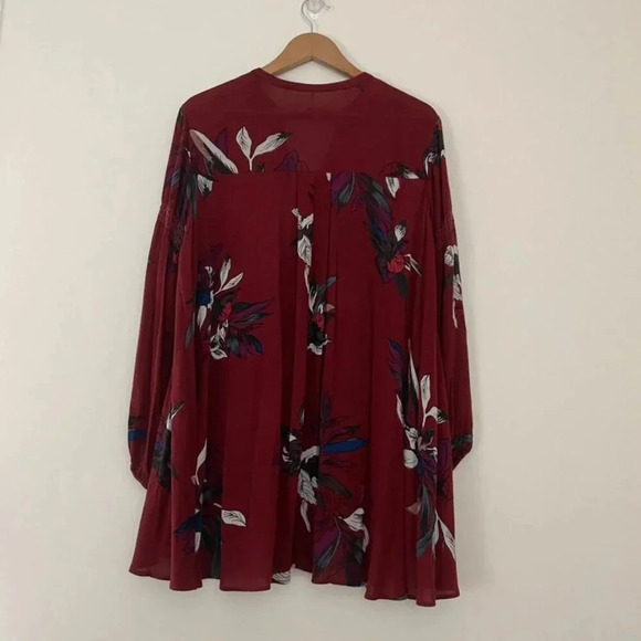 Free People Tree Swing Tunic Mini Dress Burgundy Floral Size XS - Picture 2 of 8